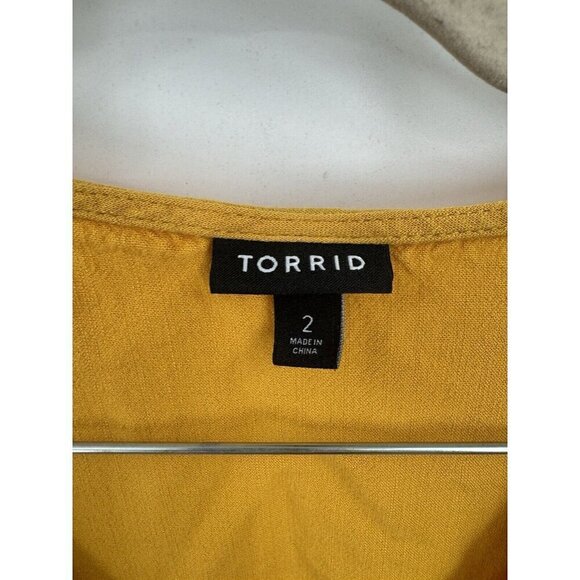 Torrid Top Women 2X Yellow Slub Button Up Tie Sleeve Boho Western Farmhouse - Picture 5 of 11